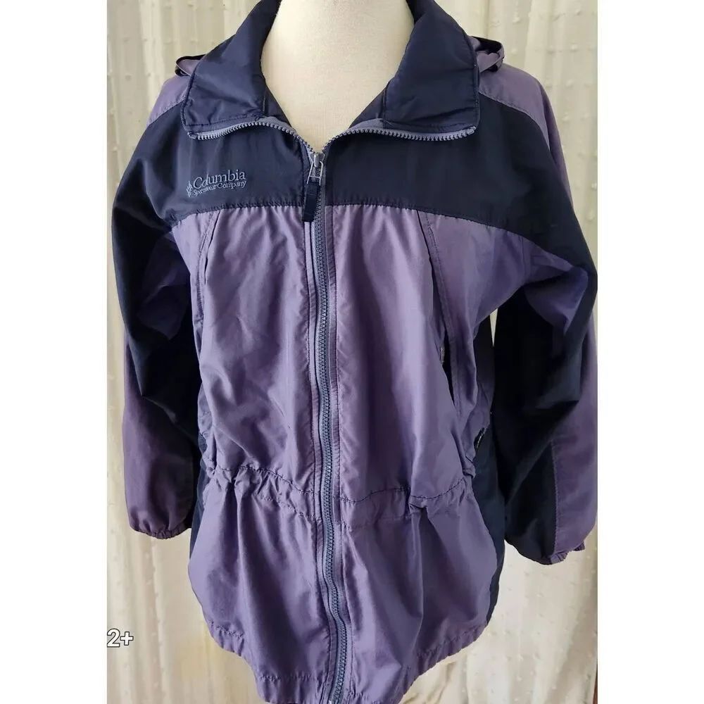 O38 Columbia purple/navy hooded zip-up utility jacket gathered waist activewear